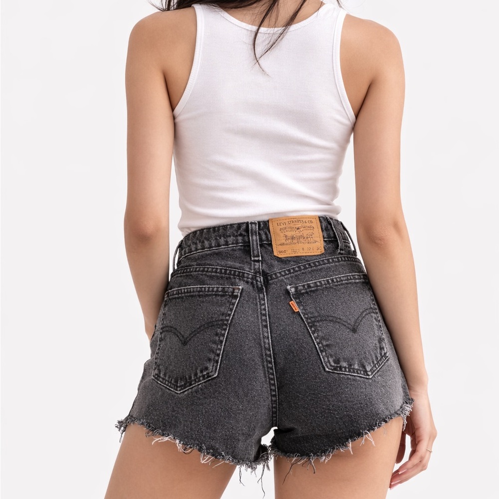Levi's Black Washed High-Rise Frayed Denim Shorts